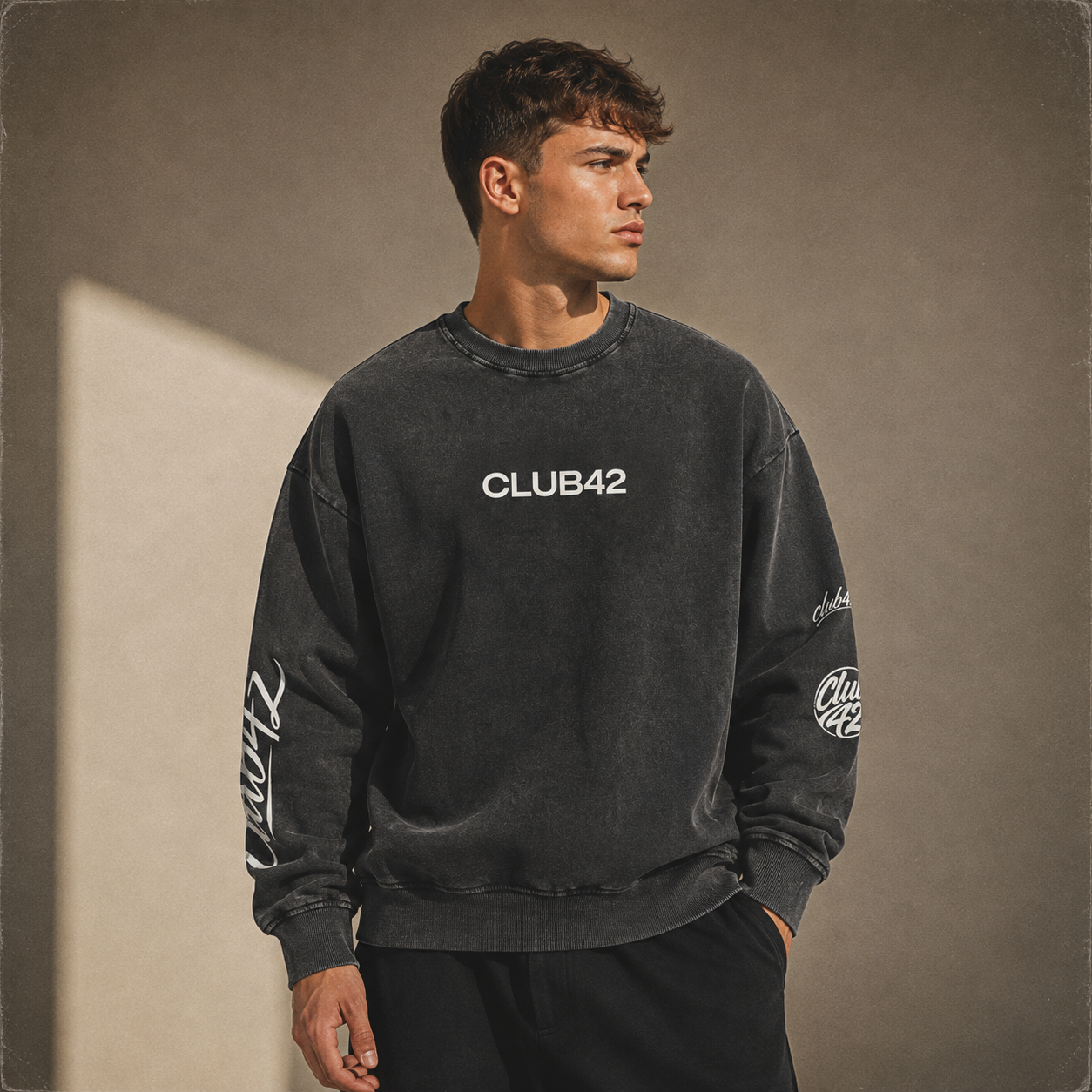 CLUB42 Snow Washed Oversized Sweatshirt